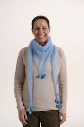 Scarves: Extra Fine Mohair Scarf with Pompoms - Baby Blue