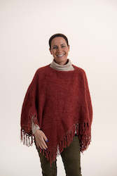 Scarves: Brushed Mohair Poncho with Tassels - Burnt Red