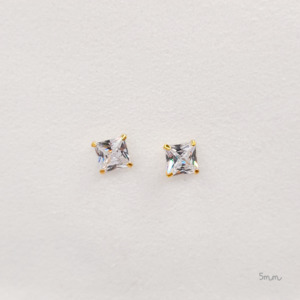 Cubic Zirconia Stud - Gold / Square
