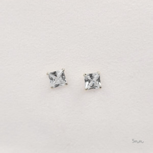 Cubic Zirconia Stud- Silver / Square