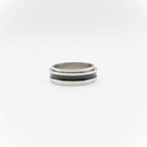 Mens Rings: Black Strip Spinner Ring