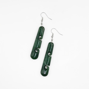 55mm Double Koru Drop Greenstone Earrings