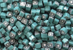 Millefiori Nt: Aqua & White Squares O (4/5mm)