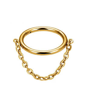 Septum Rings: Titanium Hinged Segment Hoop with Chain Link - Gold