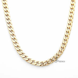 Mens Necklaces: 18K Gold I.P Stainless Steel Pattern Link Chain Men's Necklaces - 7mm width | 61cm length