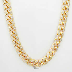 Hip Hop Chains: 15mm Iced Out Miami Cuban Chain - Gold