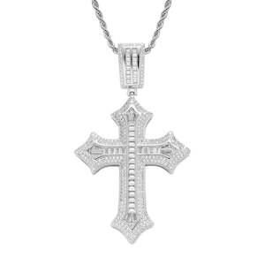 Iced Out Baguette Cut CZ Cross Pendant - Silver