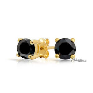 Hip Hop Earrings: 18k Gold Plated Black Round Cubic Zirconia Studs Earrings