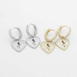 Iced Out Jewellery: Dangle Heart One-Touch Huggie Hoop Earrings