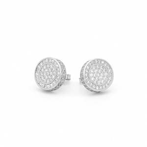Hip Hop Earrings: Iced Out 12mm Round Stud Earrings - Silver
