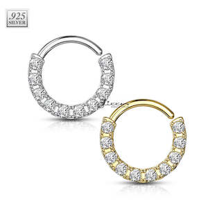Clearance Sale: .925 Sterling Silver Bendable Hoop Ring With 10 Lined CZ - Silver | Gold