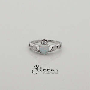Sterling Silver Rings: Sterling Silver Claddagh Women's Rings with White Opal