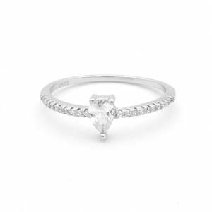 Sterling Silver Rings: Pear Shaped CZ Solitaire Sterling Silver Ring