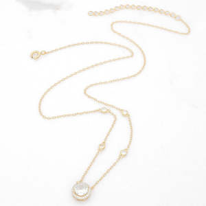 Sterling Silver Necklaces: Sterling Silver Round CZ Charm Necklace - Gold
