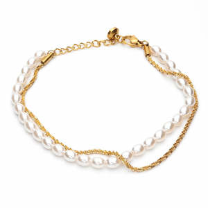 Stainless Steel Bracelets: Double Layered Women's Bracelet - Gold