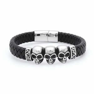 Leather Bracelets: Skull Heads Braided Leather Bracelet