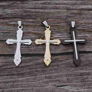 Cross Necklaces: Stainless Steel Double Layer Cross Pendant