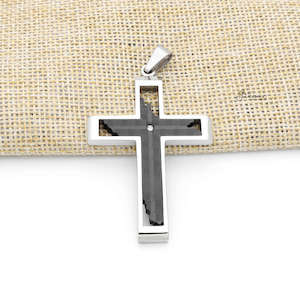 Cross Necklaces: Stainless Steel Cross Pendant with CZ - Black