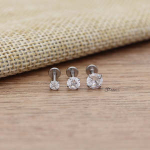 Three Piece C.Z Top Flat Back Studs Bundle - Silver
