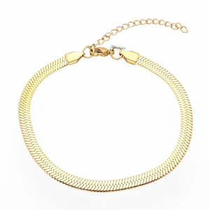 Anklets: Stainless Steel 5mm Herringbone Chain Anklet - Gold
