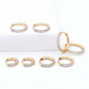 Everyday Jewellery: Stainless Steel Round CZ Huggie Hoop Earrings - Gold