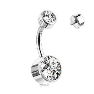 Everyday Jewellery: Titanium Double CZ Belly Button Ring - Clear