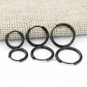 Everyday Jewellery: Stainless Steel Round Huggie Hoop Earrings - Black