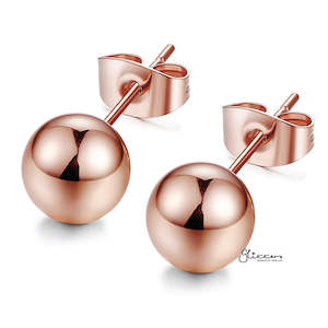 Everyday Jewellery: Rose Gold I.P Stainless Steel Round Ball Stud Earrings-3mm | 4mm | 5mm | 6mm