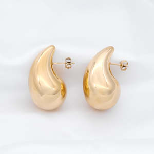 Chunky Earrings: Stainless Steel Teardrop Earrings - Gold