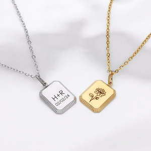 Personalised Necklaces: Personalised Embossed Rectangle Pendant Necklace