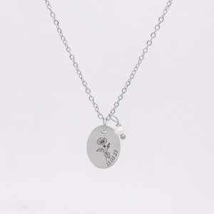 Personalised Necklaces: Personalised Oval Disc with Pearl Charm Necklace