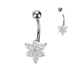 Titanium Jewellery: Marquise CZ Flower Titanium Belly Button Ring - Silver