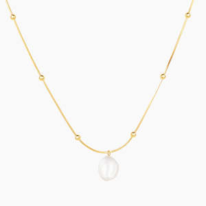 Sterling Silver Necklaces: Sterling Silver Baroque Freshwater Pearl Necklace - Gold