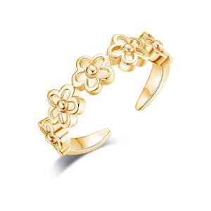 Toe Rings: Flowers Pattern Band Toe Ring - Gold