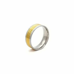 Rings: Stainless Steel Two-Tone Ring with Gold and Silver Bands
