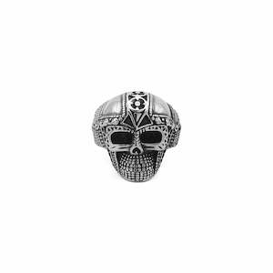 Rings: Stainless Steel Skull Ring with Viking Armor Pattern