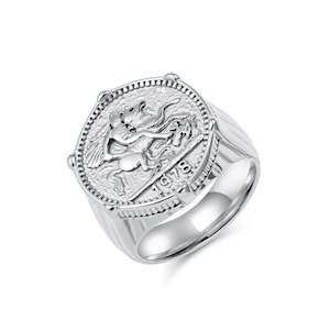 Stainless Steel Knight Coin Signet Ring - Silver