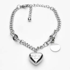 Stainless Steel Women's Bracelet with Dangle Heart Charm - Silver