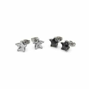 Stainless Steel Star CZ Stud Earrings with Claw Setting