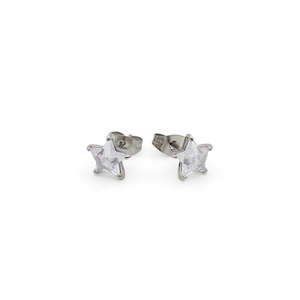 Star CZ Stainless Steel Stud Earrings