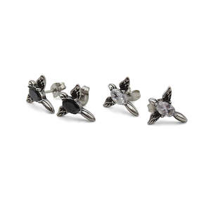 Stud Earrings: Stainless Steel Wing Stud Earrings with CZ