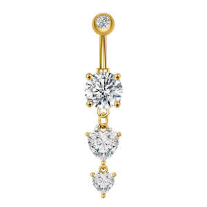 Heart CZ Dangle Belly Button Navel Ring - Gold