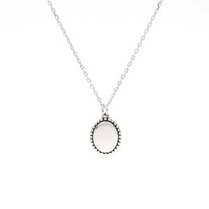 Sterling Silver Beaded Edge Oval Pendant Necklace