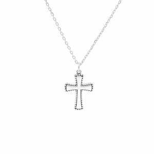 Sterling Silver Beaded Edge Cross Pendant Necklace