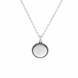 Sterling Silver Necklaces: Sterling Silver Beaded Edge Round Disc Pendant Necklace