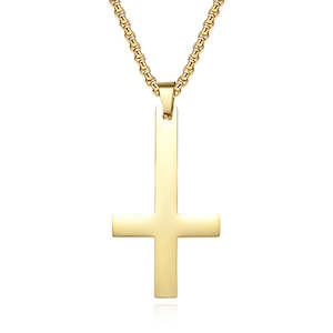 Cross Necklaces: Stainless Steel Inverted Cross Pendant - Gold