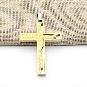 Cross Necklaces: Double Layer Cross Pendant with Pattern - Gold
