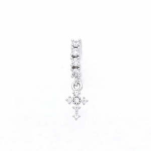 CZ Hoop Nose Ring with Dangle Cross - Silver