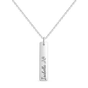 Personalised Vertical Bar Necklace - Birth Flower & Name