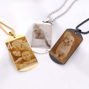 Personalised Necklaces: Stainless Steel Dog Tag Necklace + Photo Engraving
